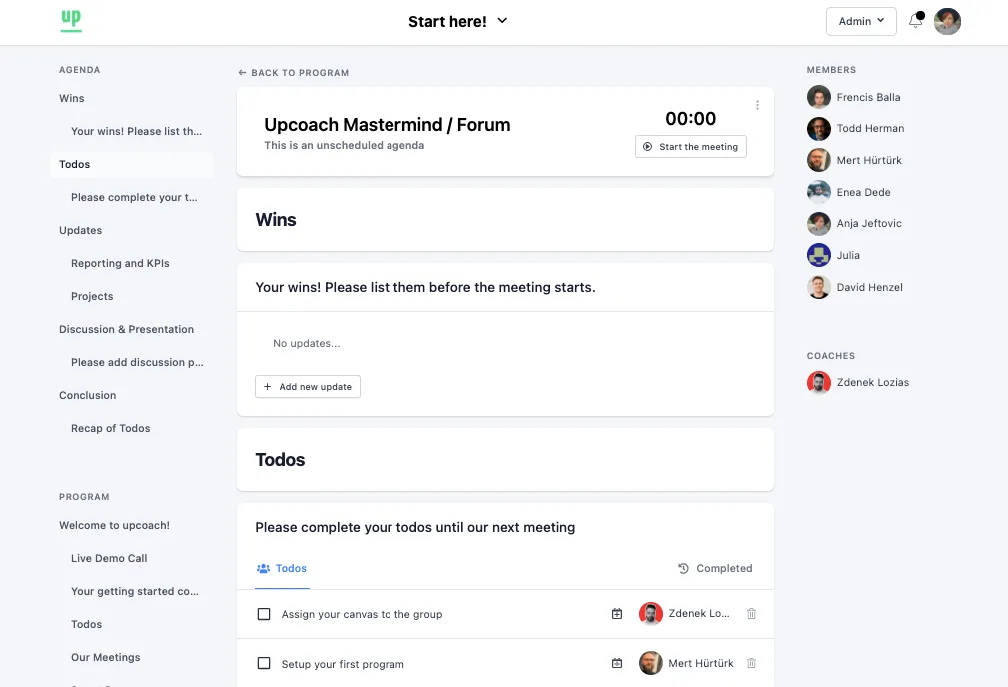 Meeting Agendas feature