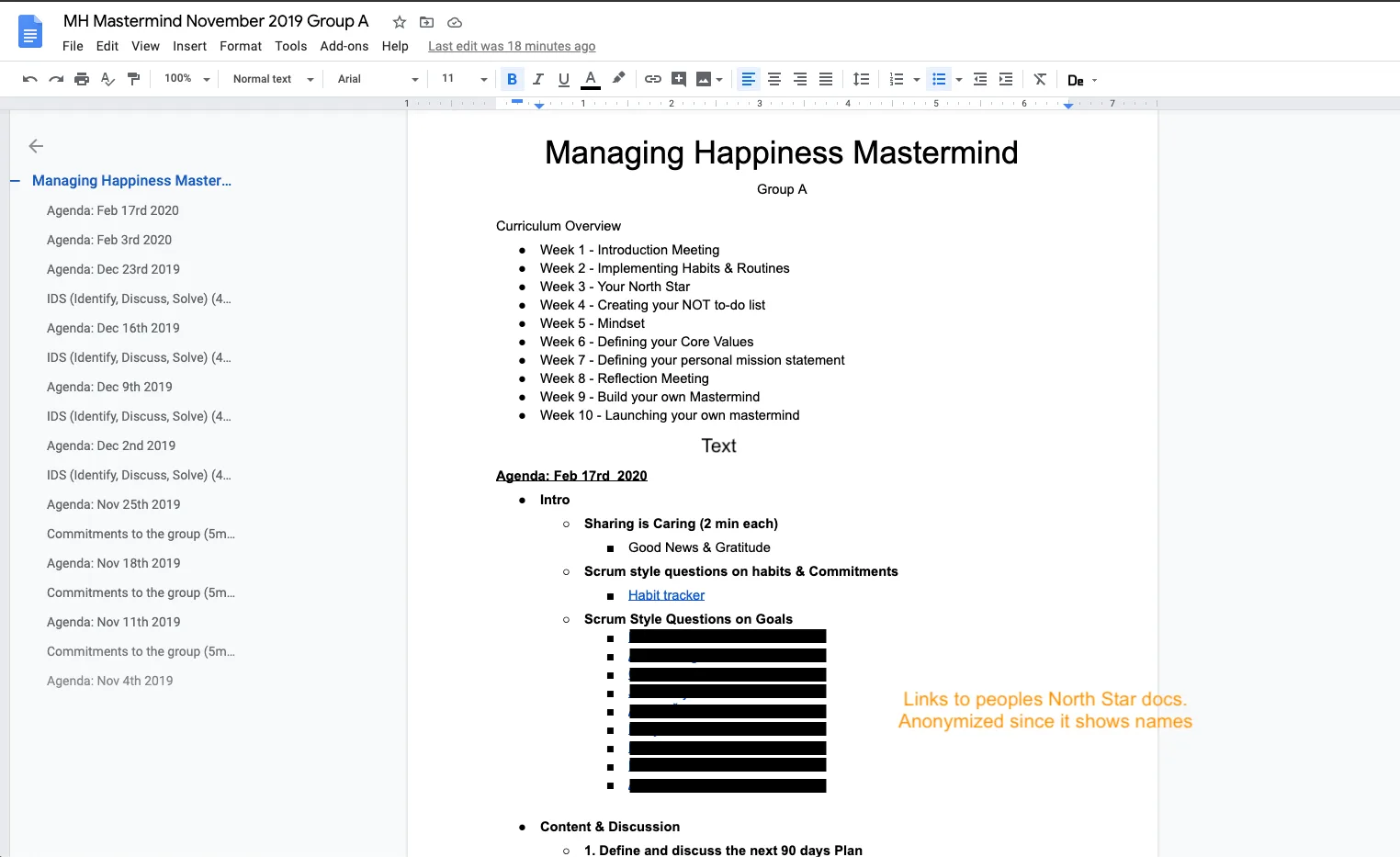 group coaching agenda