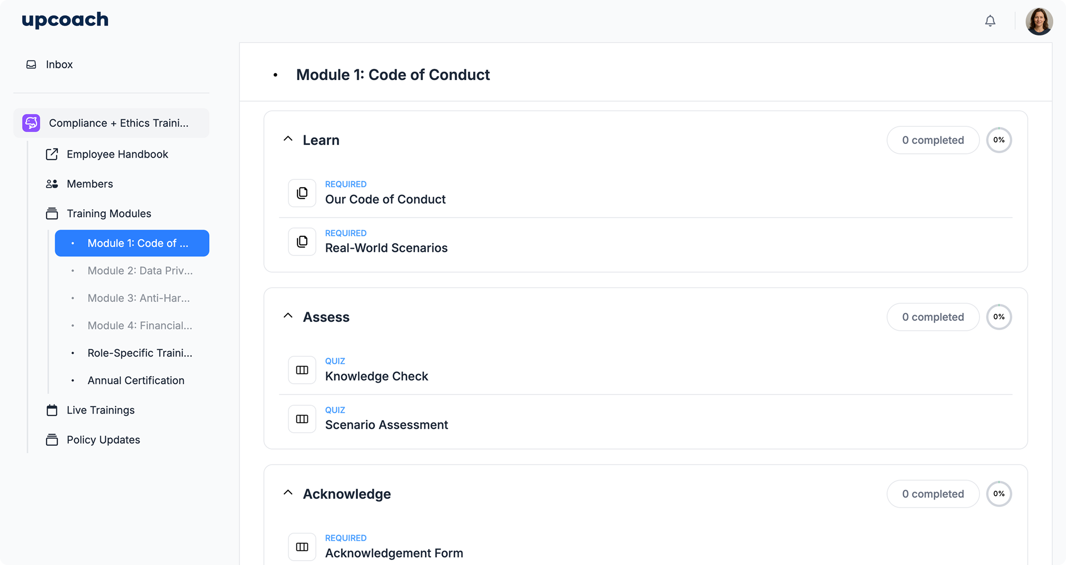 Corporate Training program structure in upcoach