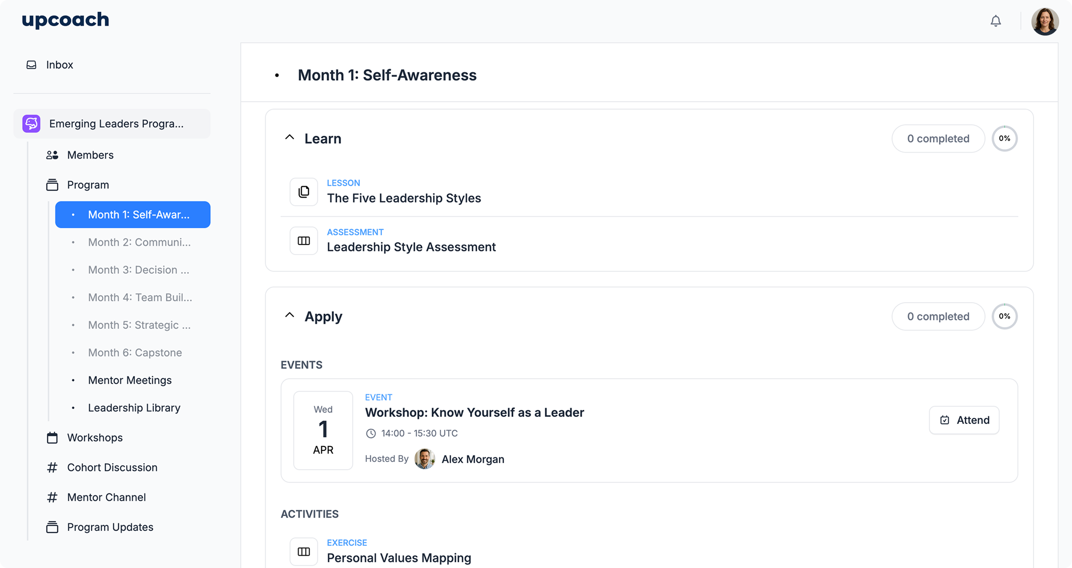 Leadership Development program structure in upcoach