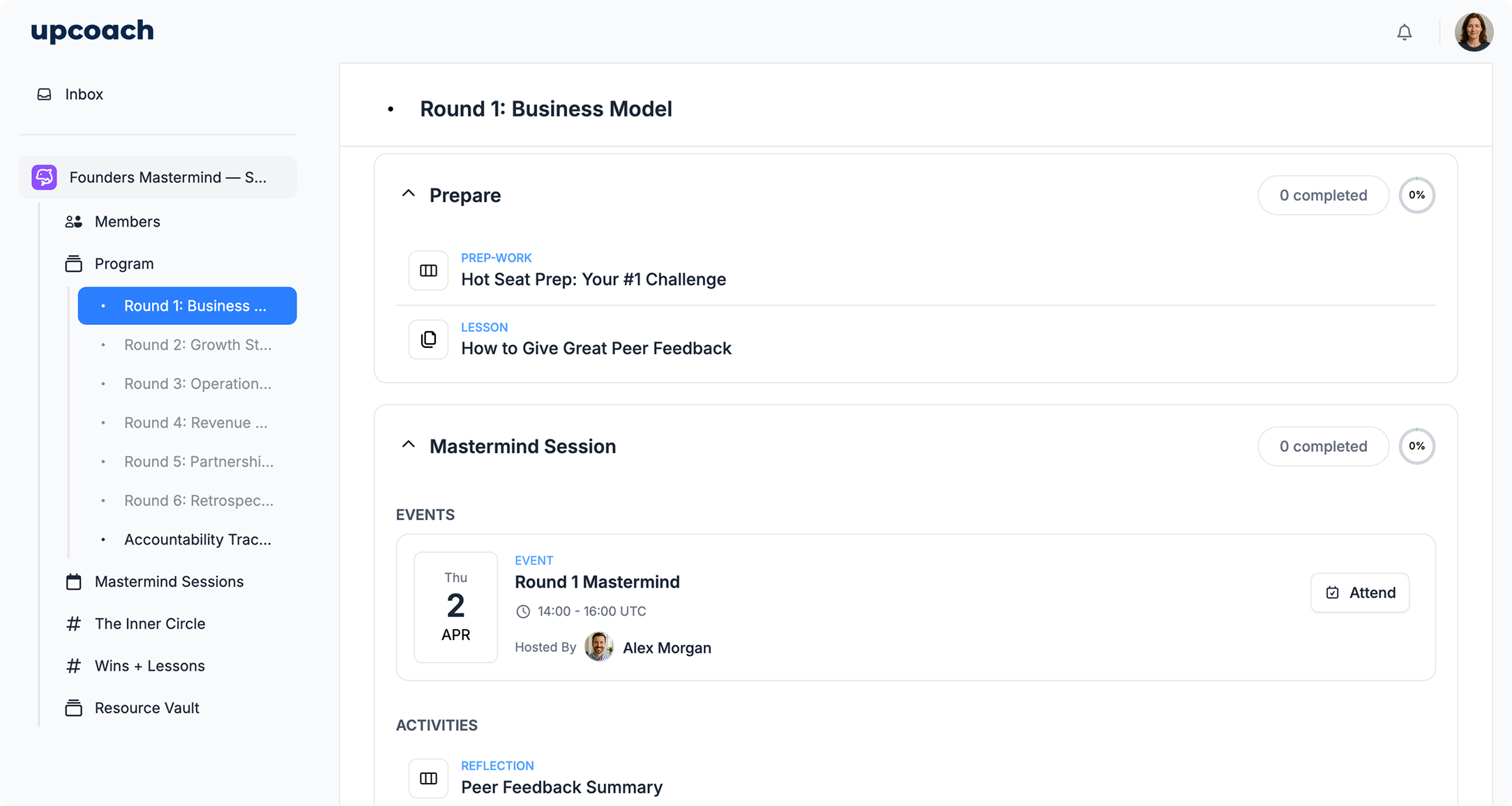 Mastermind program structure in upcoach