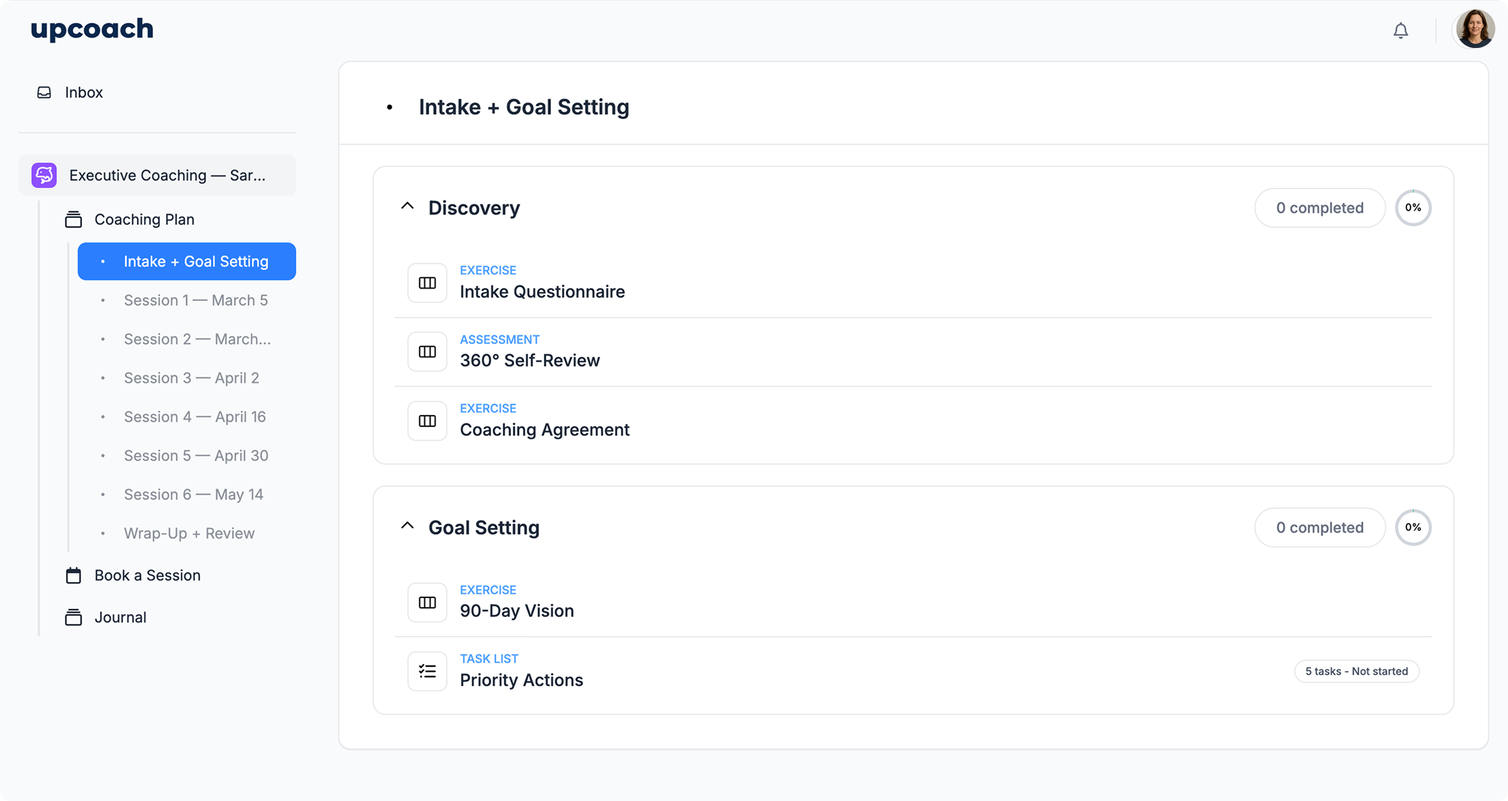 Private Coaching program structure in upcoach