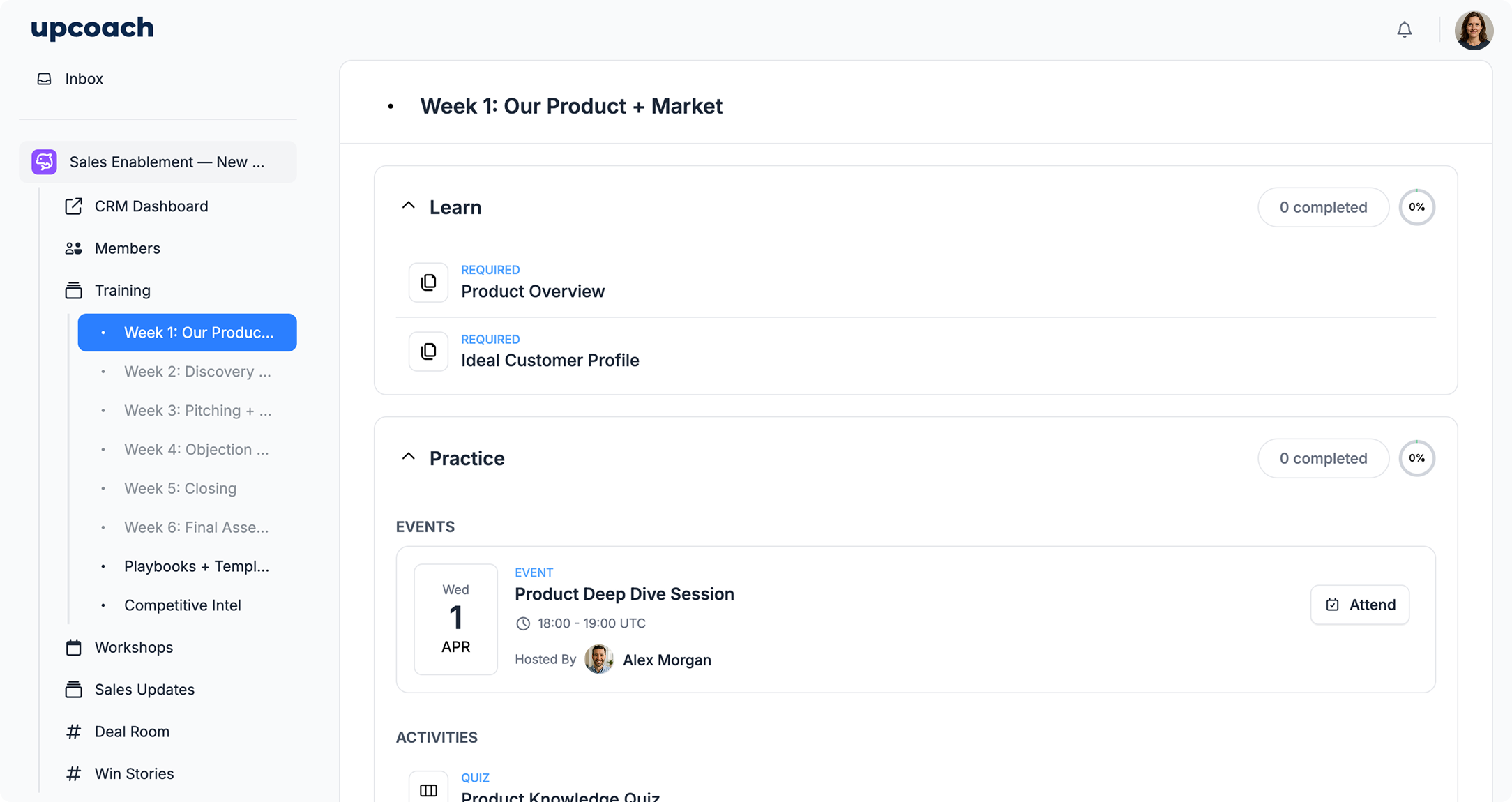 Sales Enablement program structure in upcoach