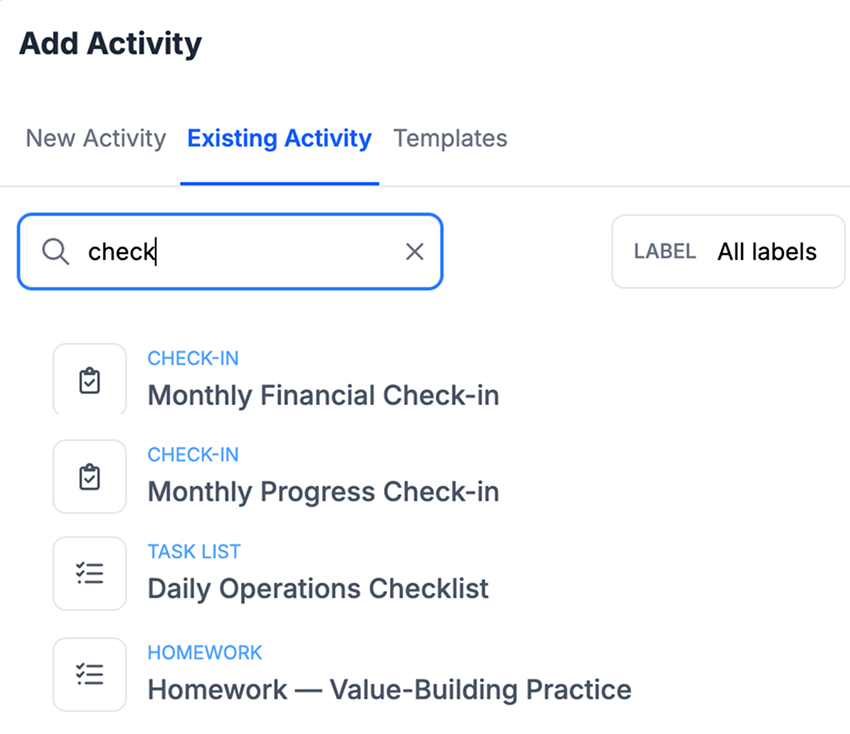 Shared activity library with reusable program content